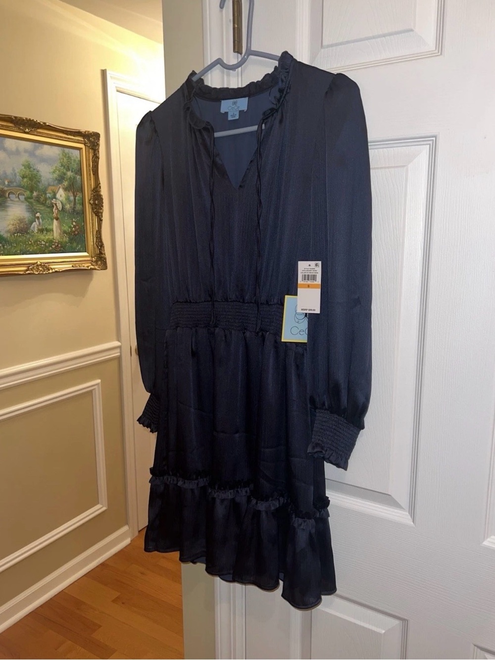 NEW w/ Tags CeCe Navy Women’s Ruffle Long Sleeve A-Line Short Dress - Size Small